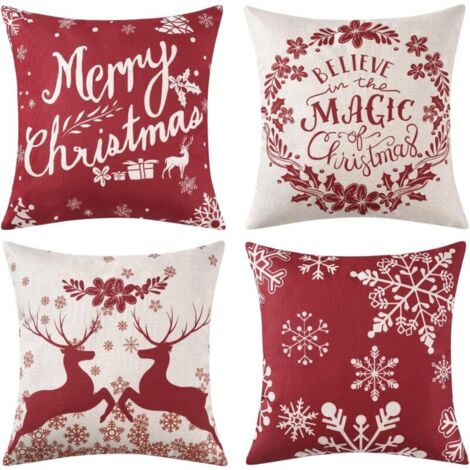 4er-Set dekorative, weihnachtliche Kissenbezüge in Hirschform – Für Wohnzimmer, Sofa, Weihnachtsdekoration – Leinenkissenbezug – Weihnachtskissenbezug – Sofakissen – Couchkissen