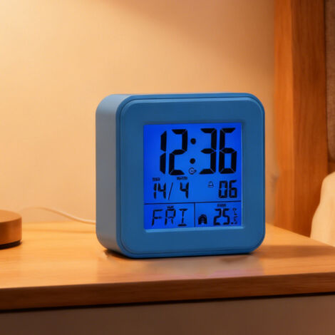 4er Set Digitalwecker mit manueller Zeiteinstellung, Präzise Uhrzeit, Temperatur- und Datumsanzeige, Starker Alarm und Snooze für Zuhause und Büro, Blau