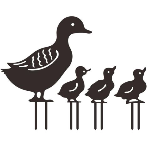4er-Set entenförmige Gartenstecker aus Metall – Tierförmige Gartendekoration