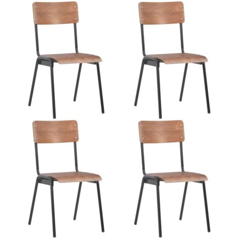 4er Set Esszimmerstühle braun aus Sperrholz und Stahl