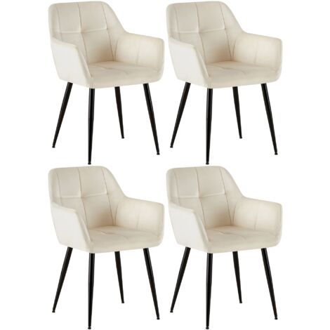 4er Set Esszimmerstühle Emia creme Samt