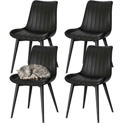 4er Set Esszimmerstühle Küchenstühle Sessel aus Kunstleder gepolsterte Metallbeine Loungesessel maximale Belastbarkeit 120 kg für Esszimmer Küche Gastronomie Wohnzimmer schwarz 4er Set