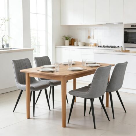 4er Set Esszimmerstühle Küchenstühle Sessel aus Kunstleder gepolsterte Metallbeine Loungesessel maximale Belastbarkeit 120 kg für Esszimmer Küche Renovierung Wohnzimmer grau 4er Set