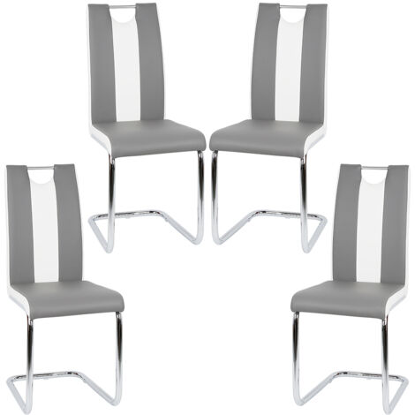 4er Set Esszimmerstühle mit Rückenlehne,Polsterstuhl aus Metallbeine,Grau+Weiß