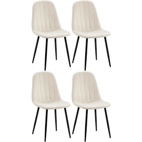 4er Set Esszimmerstuhl Baxter Samt cremeweiß
