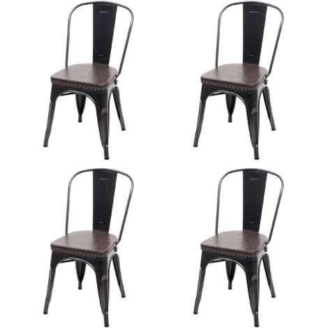 4er-Set Esszimmerstuhl HHG-449e, Küchenstuhl Stuhl, Chesterfield Metall Kunstleder Industrial Gastronomie schwarz-braun
