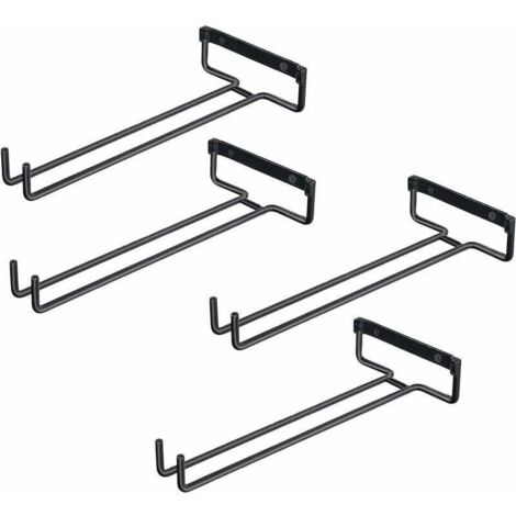 4er-Set Glashalter für Regale, Glasgestell aus Eisen für 4 Gläser, Wandmontierter Weinglasständer, Umgedrehter Glashalter für Weinschränke, Bars, Küchen (Schwarz)