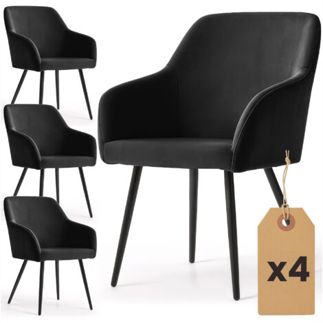 4er Set Glatte Velours Esszimmerstühle ESTELLE Schwarz mit schwarzen Beinen