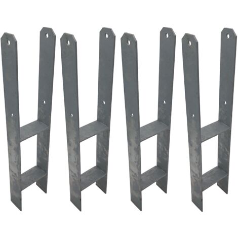 4er Set H-Anker Pfostenträger feuerverzinkt 121 / 600 mm H-Träger Pfostenanker Bodenanker für Pfosten Pfostenschuh für Zaun Carport Überdachung schwer