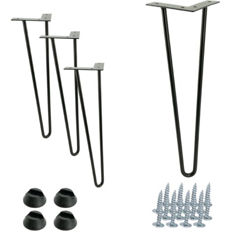 4er Set Hairpin Möbelbeine, Höhe 41 cm, 2 Stangen, schwarz mit Kunststofffüßen