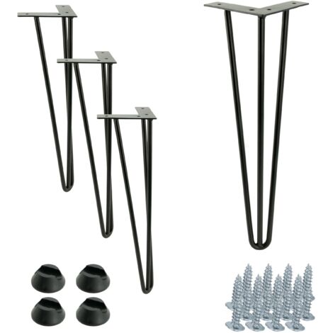 4er Set Hairpin Möbelbeine, Höhe 41 cm, 3 Stangen, schwarz mit Kunststofffüßen