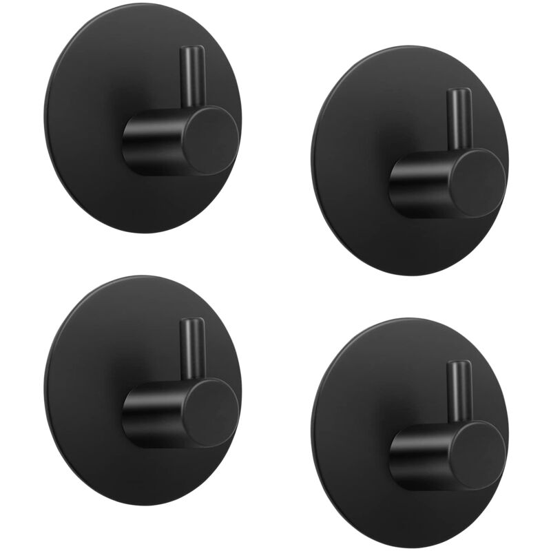 Image of Alovez - 4er Set Handtuchhaken Badezimmer Selbstklebende Edelstahlhaken - Schwarz Rund