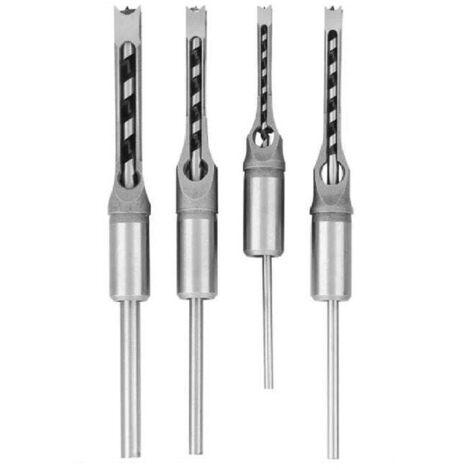 4er-Set Hohlmeißel für Vierkantlöcher – Stahlbohrer für Holzverbindungen, kompatibel mit Vierkantlochsägen – Set mit Zapfenbohrern (6,35 mm, 7,98 mm, 9,52 mm, 12,7 mm) – Profiwerkzeug