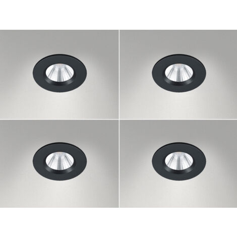 4er SET IP65 LED Deckeneinbaustrahler Schwarz rund, dimmbar, Ø 8,5cm