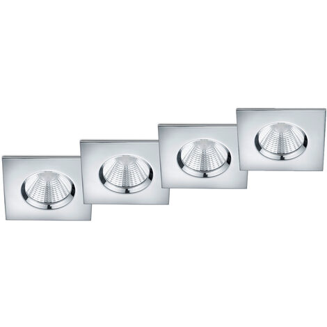4er SET IP65 LED Deckeneinbaustrahler Silber Chrom eckig, dimmbar, 8,5cm