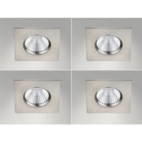 4er SET IP65 LED Deckeneinbaustrahler Silber matt eckig, dimmbar, 8,5cm