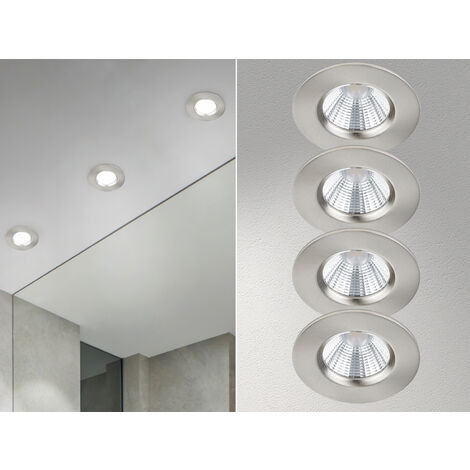 4er SET IP65 LED Deckeneinbaustrahler Silber matt rund, dimmbar, Ø 8,5cm