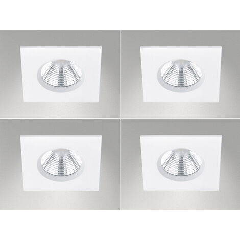 4er SET IP65 LED Deckeneinbaustrahler Weiß eckig, dimmbar, 8,5cm