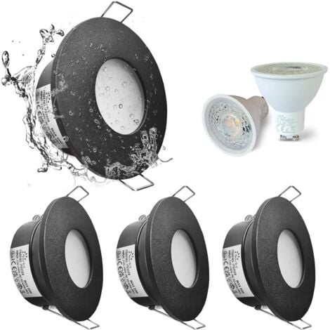 TONCHEAN 4er Set IP65 wasserdichte LED-Einbaustrahler, 5W 3000K Warmweiß Downlight für Bad und Küche, 68mm Deckeneinbauleuchte, Geschliffenes Satinnickel - Schwarzes Lampengehäuse