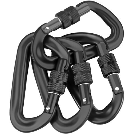 INTIRILIFE 4er Set Karabiner in Schwarz - 8.2 x 4.6 x 1.5 cm - D-förmiger Schraubkarabiner Haken für Outdoorsport, Camping, Wandern, Klettern, Hundeleine, Reisen, Schlüsselanhänger