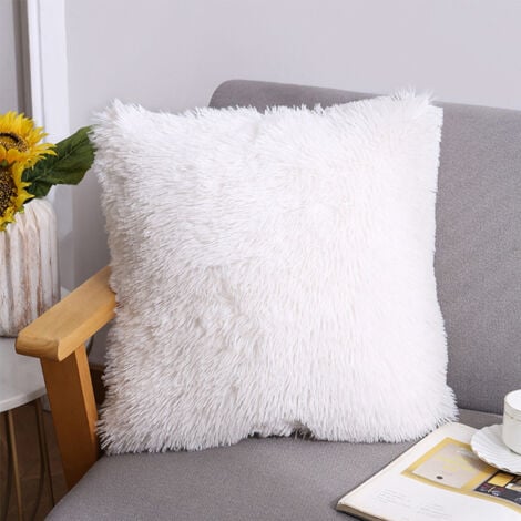 SINBINTA 4er Set kissenbezüge Künstlich Pelz Fellkissen Dekorative Deko Kissen Kuschelkissen Flauschig Sofakissen Weich Plüschkissen für Sofa 40x40 cm - Weiß