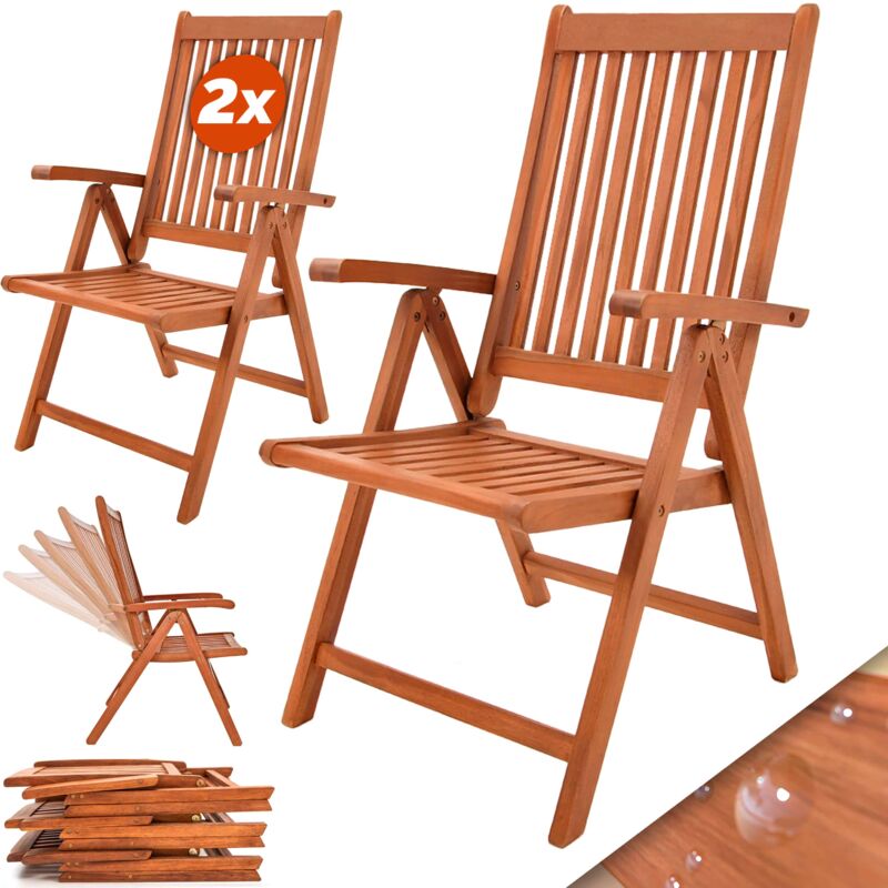 Casaria Gartenstuhl Hochlehner Vanamo FSC®-zertifiziertes Eukalyptus Holz 5-Fach Verstellbar Klappbar Klappstuhl Gartenmöbel 2er Set