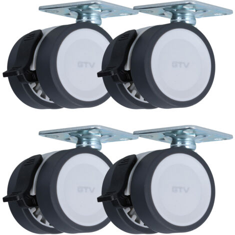4er Set Laufrolle mit Bremse Doppel-Möbelrolle Ø 50mm Lenkrolle Anschraubplatte