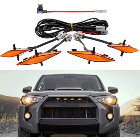 4er-Set LED-Amber-Leuchten (Bernstein) mit Sicherung und Anleitung für Toyota 4Runner TRD Pro 2014-2022 Kühlergrill, einschließlich SR5, TRD Off-Road, Limited, TRD Pro