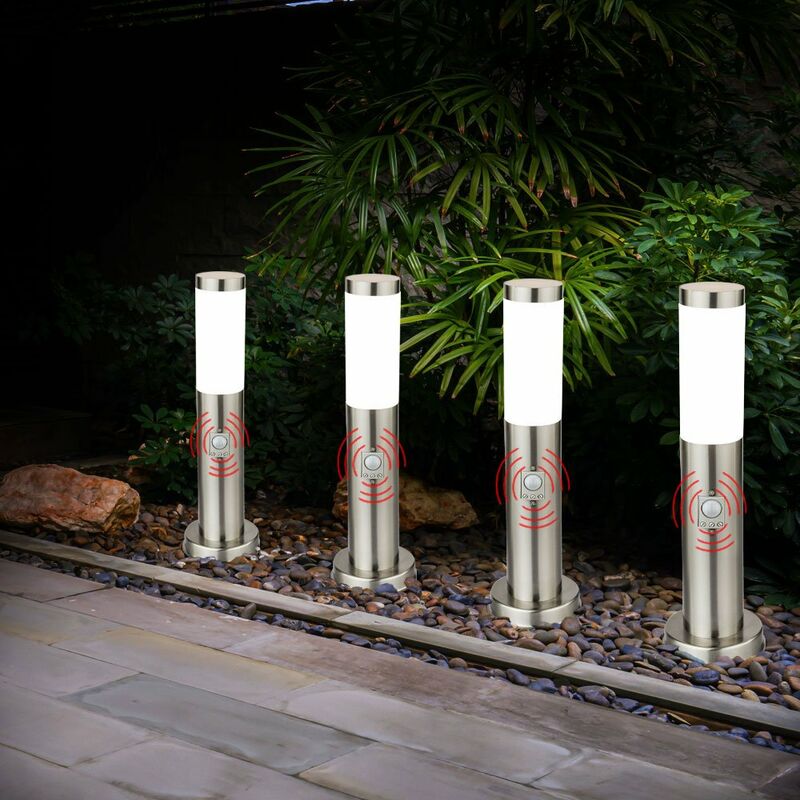 Etc-shop - 4x LED Außenleuchte Sockelleuchten Garten-Lampe Beleuchtung Veranda Hof Weg EDELSTAHL inkl. Bewegungsmelder 90° 2-8m