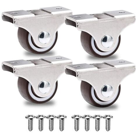 4er-Set Mini-Feststellrollen ohne Bremse für Möbel – 25-mm-Rollen für schwere Lasten bis 40 kg + 8 Schrauben – Silber