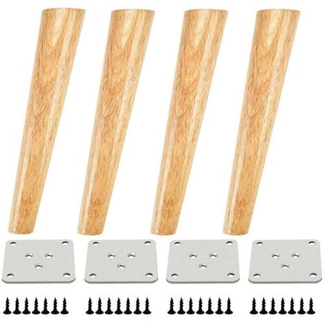 4er-Set Möbelbeine aus Holz, abgewinkelte Tischbeine mit Montageplatten und Schrauben – 30 cm