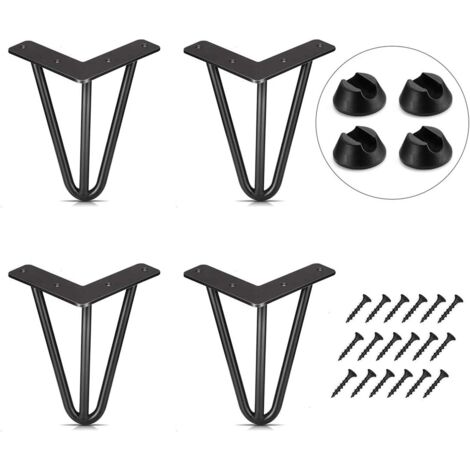 4er-Set Möbelbeine aus Stahl für Haarnadel-Tischbeine mit kostenlosen Schrauben und Kappen (15 cm)