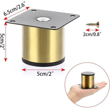 4er-Set Möbelfüße aus Edelstahl, 5 cm (goldfarben) für Stühle, Tische, Schränke, Schreibtische und Sofas inklusive Schrauben, einfach zu montieren, rund