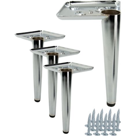 4er-Set Möbelfüße, silber verchromt, Höhe 17 cm