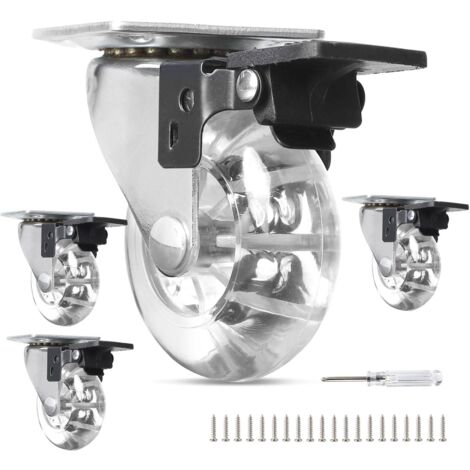 4er-Set Möbelrollen 50 mm mit Bremse, 360° Drehrollen transparent bis 160 kg Belastung