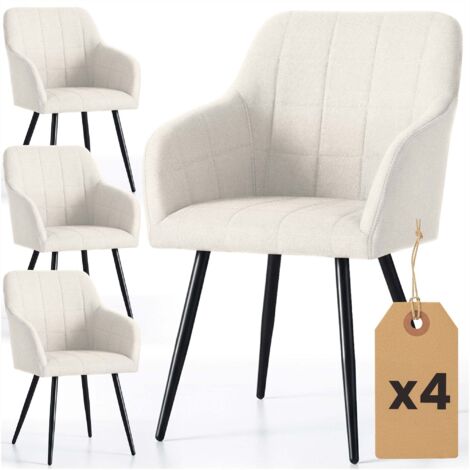 4er Set Polsterstühle mit quadratischen Ziernähten LUXANO Creme mit schwarzen Beinen Lumos Stoff