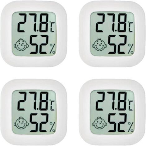 4er-Set Raumthermometer, Mini-Thermometer, Hygrometer, hochpräzises Temperatur-Hygrometer mit Komfortluft-Symbol für Küche, Babyzimmer, Gewächshaus, Lager, Büro