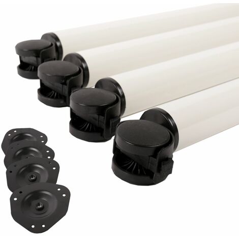 4er Set rollende Tischbeine Tischbeine auf Rolle mit Bremse ø 50mm Metall Weiss