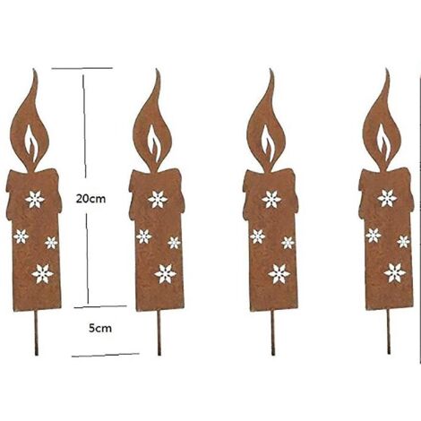 4er-Set Schneeflocken-Kerzeneinsätze für Blumentöpfe – Metall-Gartendekoration – 20 cm – Natur-Rostbronze