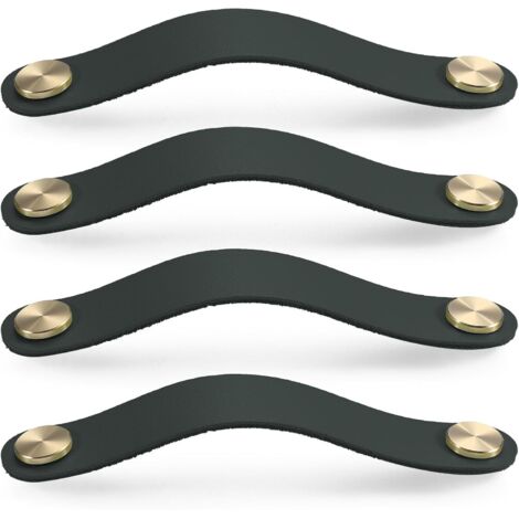 4er-Set Schranktürgriffe aus Messing und schwarzem Leder, Länge 190 mm, mit Schrauben, geeignet für Kleiderschränke und Küchen