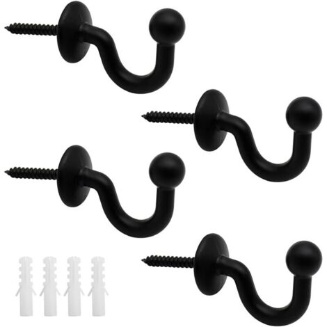 4er-Set schwarze Vorhanghaken aus Metall, Vorhang-Raffhalter, wandmontierte Vorhanghalter, U-Design, multifunktionale Vorhang-Raffhalter zum Raffen von Vorhängen