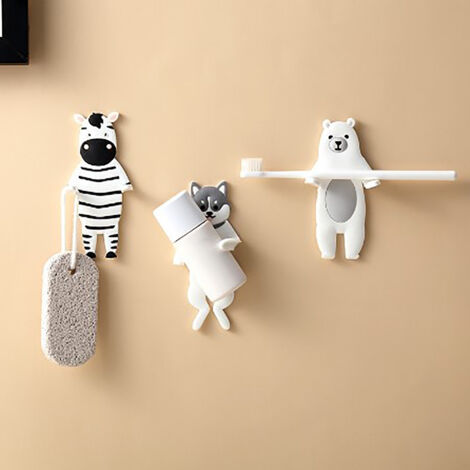 4er-Set selbstklebende Wandhaken (Tiermotiv, PVC und Metall, wiederverwendbar und beidseitig verwendbar) für Zuhause, Büro und Badezimmer