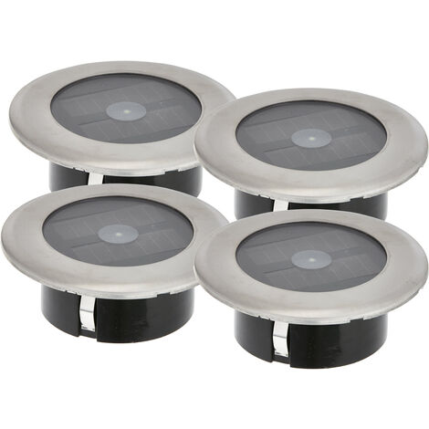 4er-Set Solar LED-Bodenspot, Edelstahl, Ø 11cm, je Spot bis 100kg belastbar