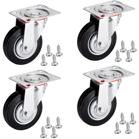 4er SET SOTECH Transportrollen RED Ø 125 mm (4x Lenkrollen) Höhe 151 mm, Anschraubplatte 100 x 82 mm Traglast bis 440 kg/Set Möbelrollen