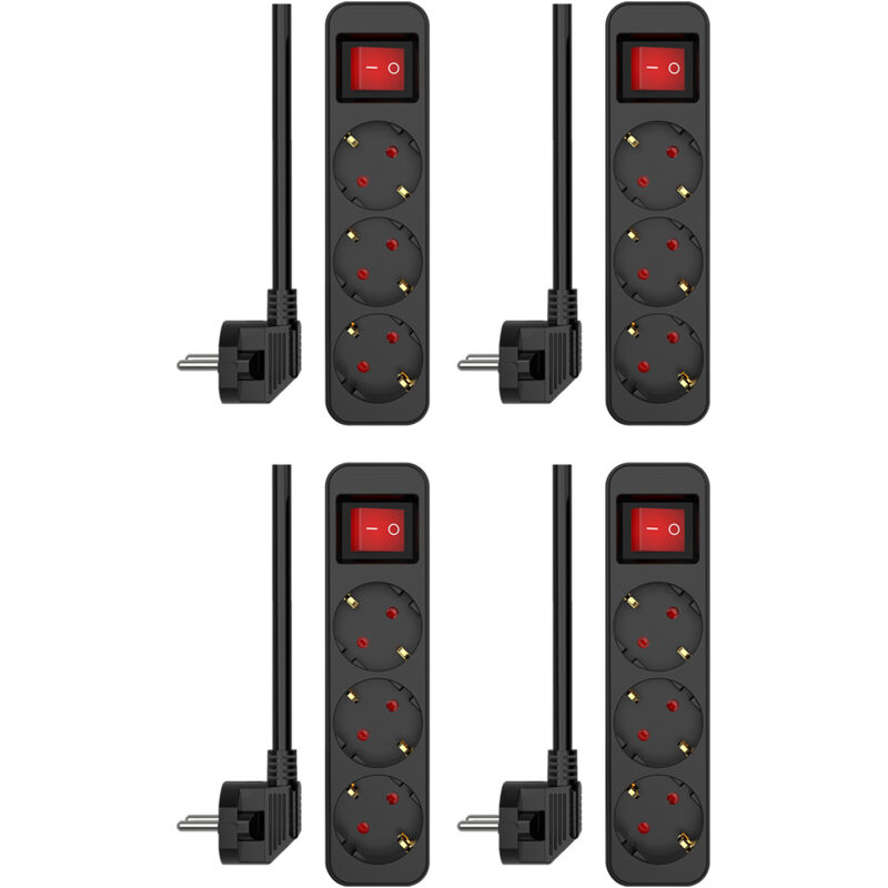 Elro 4er Set Steckdosenleiste 3 Fach Mit 2-poligem Schalter, Kindersicherung, Schwarz