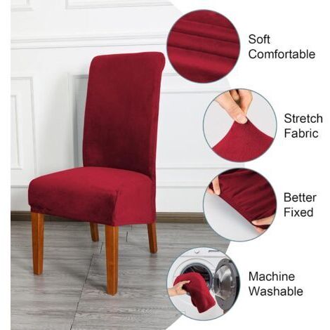 4er-Set Stretch-Samt-Stuhlhussen mit hoher Rückenlehne aus Spandex, elastisch, waschbar und abnehmbar – Größe XL – Burgunderrot