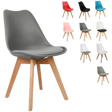 4er Set Stühle Nordischen Stil Wohnzimmerstuhl Holz Esszimmerstuhl Bürostuhl Kunstleder(Grau)