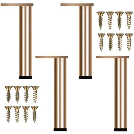 4er-Set verstellbare Möbelfüße, 25 cm – Goldfarbenes Aluminium – Einfache Montage mit mitgelieferten Schrauben – Gummibodenschoner