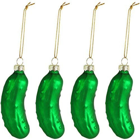 4er-Set Weihnachtsgurkenanhänger mit Handschlaufe, niedliche Glasornamente für den Weihnachtsbaum