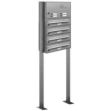 4er V2A Edelstahl Briefkasten Standanlage Freistehend mit Klingel